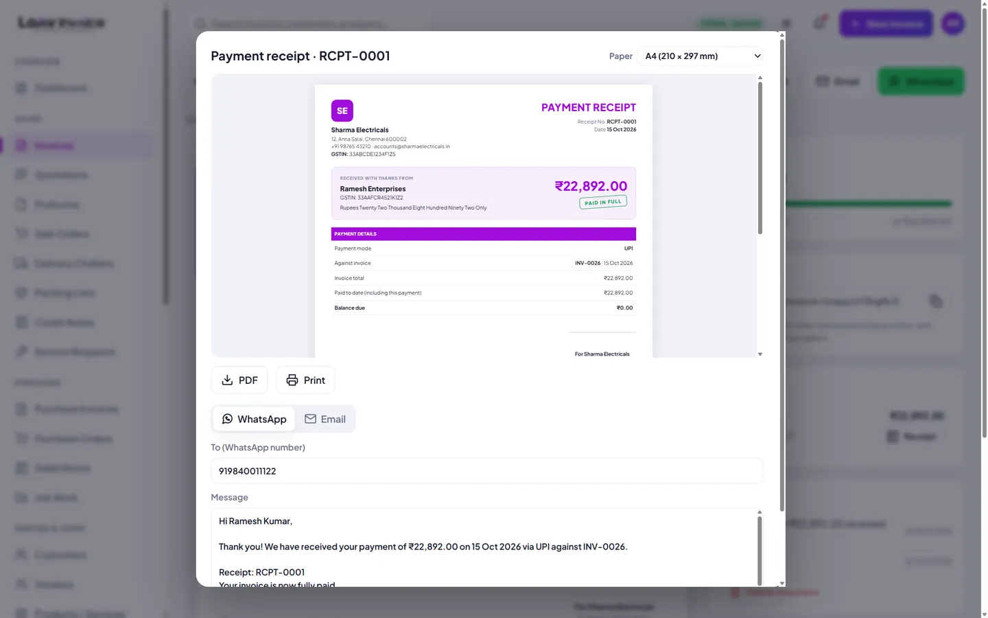 Payments & reminders in Loov Invoice