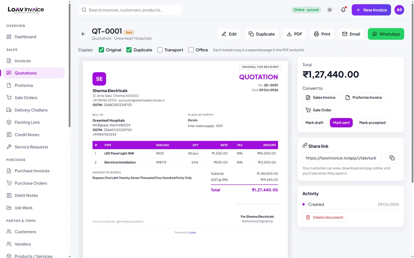 Documents & reports in Loov Invoice
