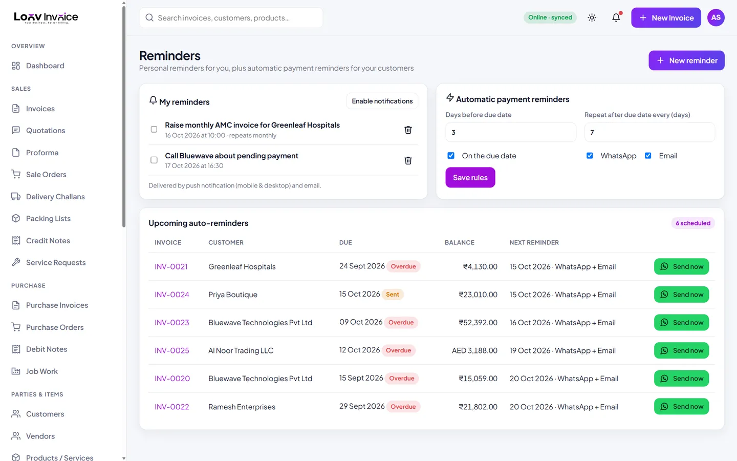 WhatsApp invoicing in Loov Invoice