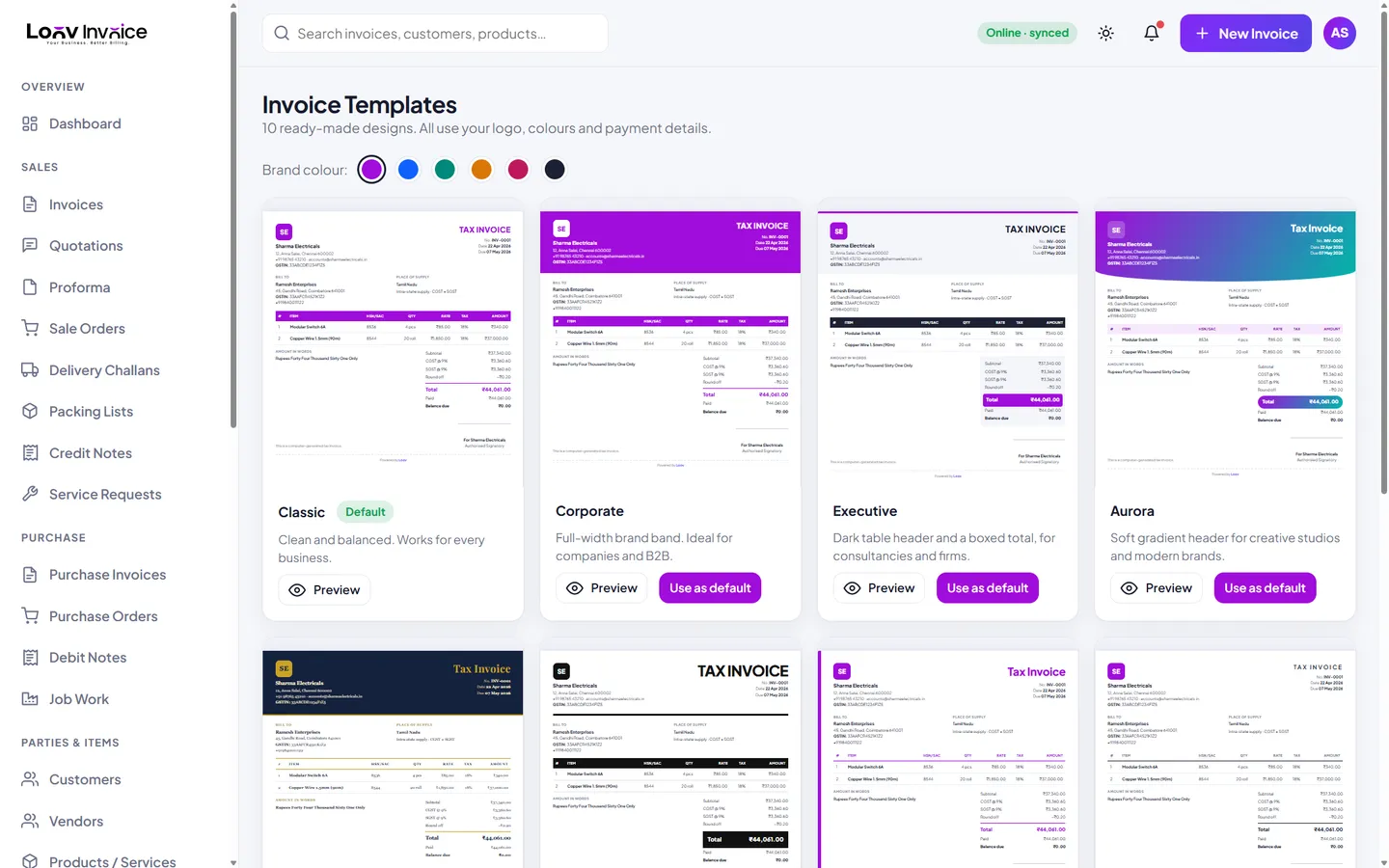 Invoice templates in Loov Invoice